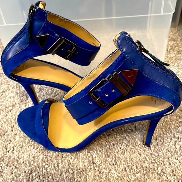 Suede Royal Blue Ankle Strap Heels - Picture 2 of 3